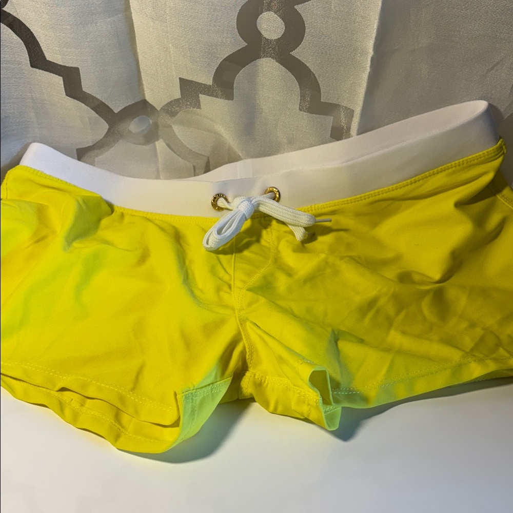Women’s Yellow Swim Shorts with White Waistband size Medium